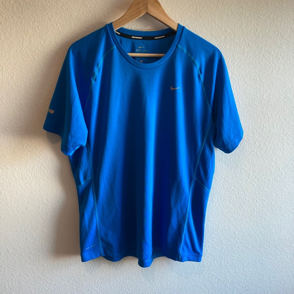 Nike Shirt Mens Large Blue Miler Short Sleeve Running Athletic Moisture Wicking